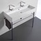 Large Double Ceramic Console Sink and Polished Chrome Stand, 40